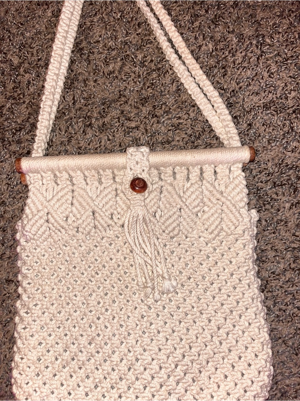 Vintage 70s Macramé Shoulder Bag Boho Cream Woven Purse